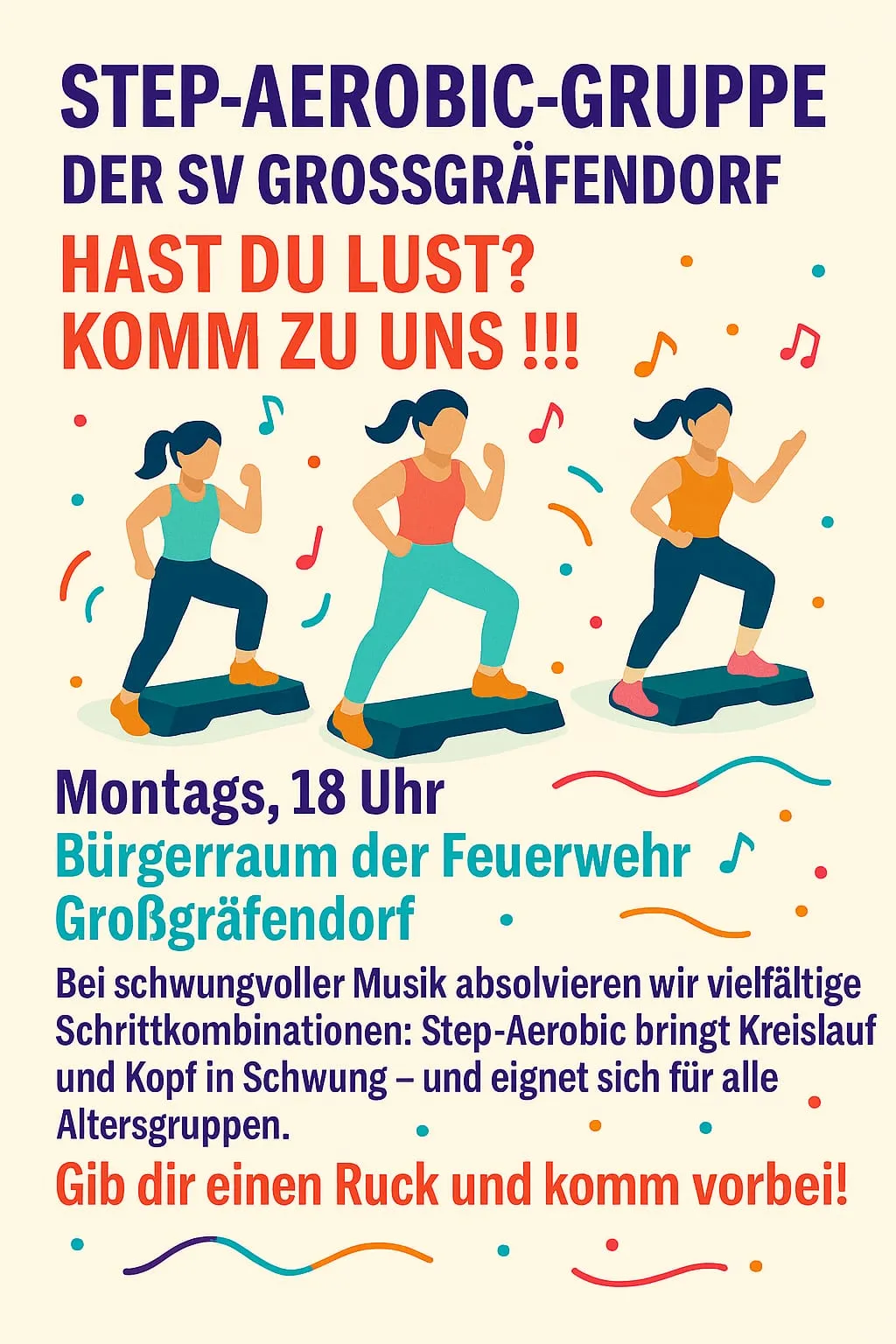 Step-Aerobic-Gruppe sucht neue Mitstreiterinnen