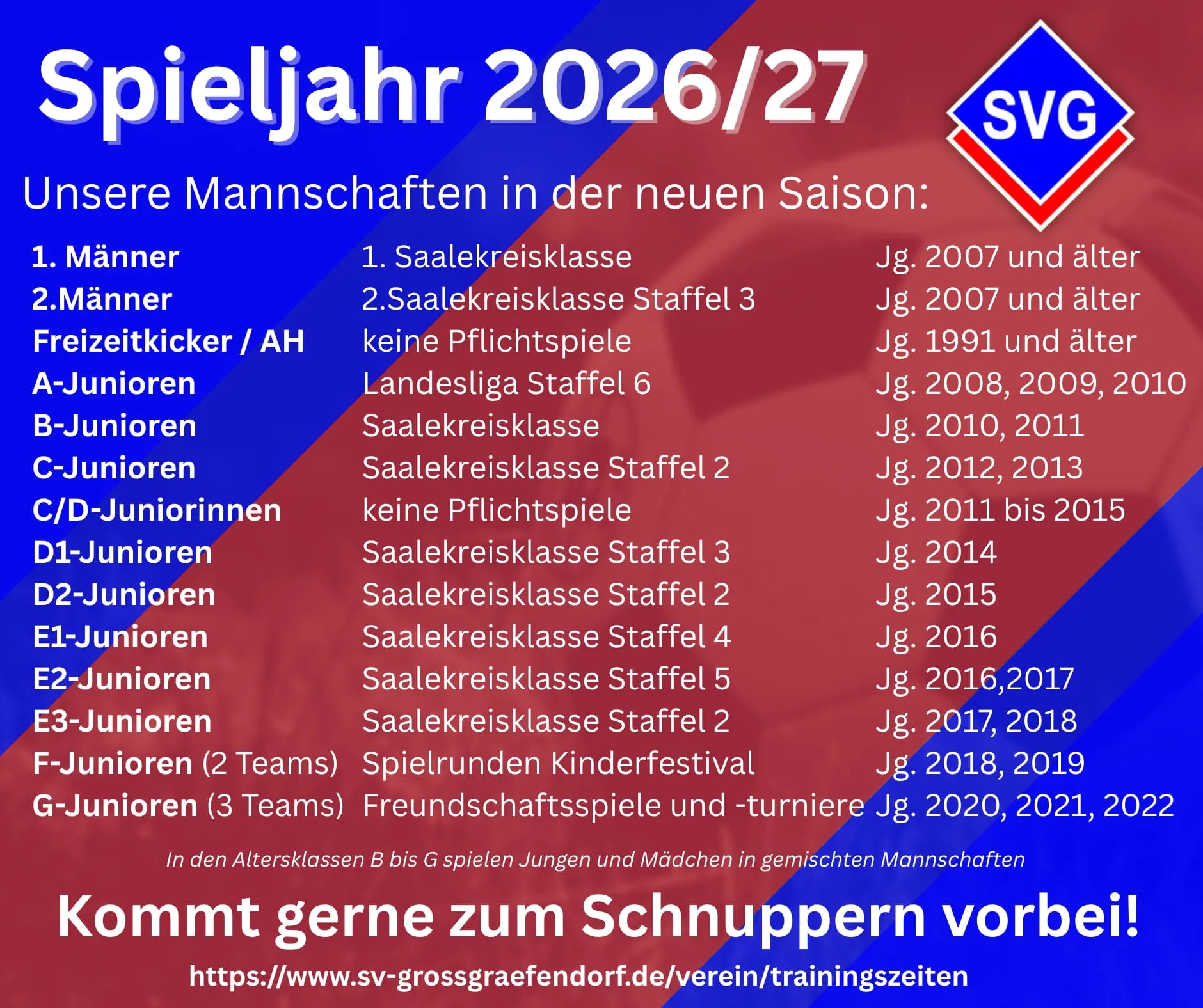 SVG startet 2026/27 in allen Altersklassen - Werde ein Teil davon!